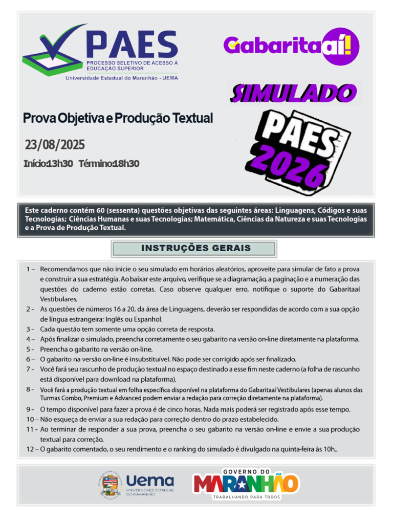 Instruções para Prova PAES 2026 UEMA | PDF | Autor