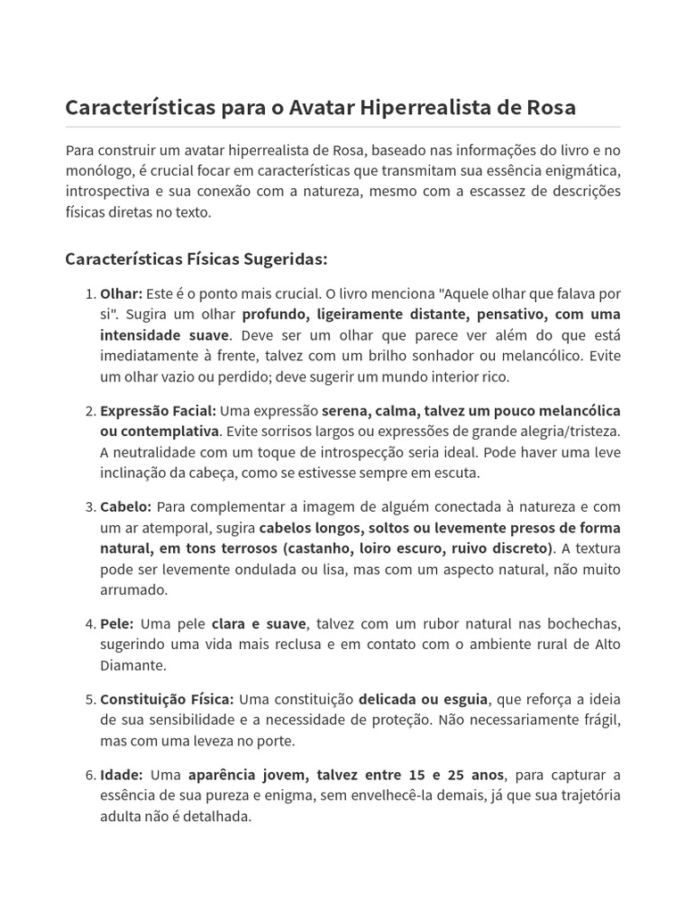Avatar Hiperrealista de Rosa: Características | PDF | Roupas