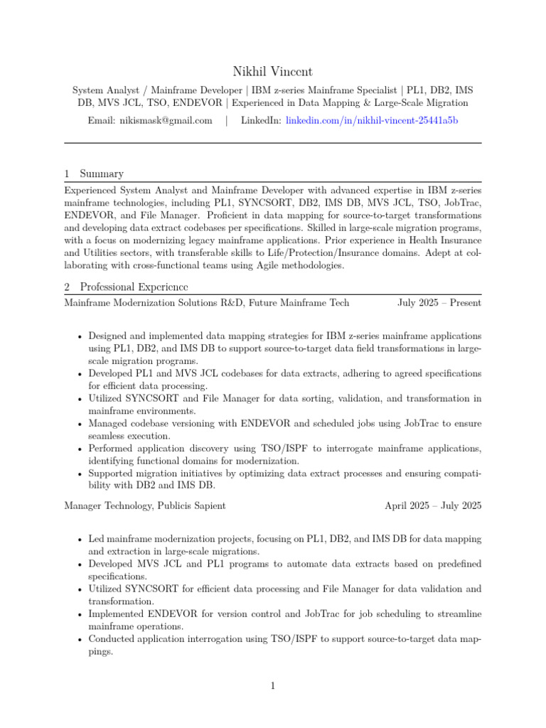 Nikhil Vincent: 1 Summary | PDF | Databases | Ibm Db2