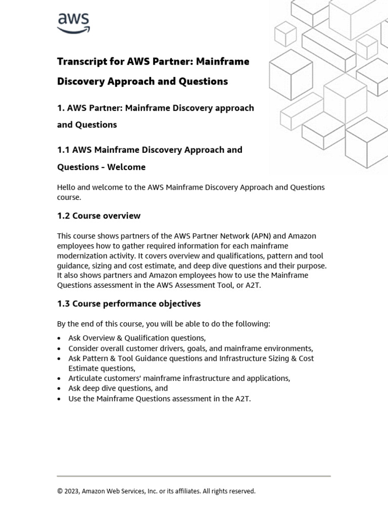 AWS Partner - Mainframe Discovery Approach and Questions | PDF | Cloud ...