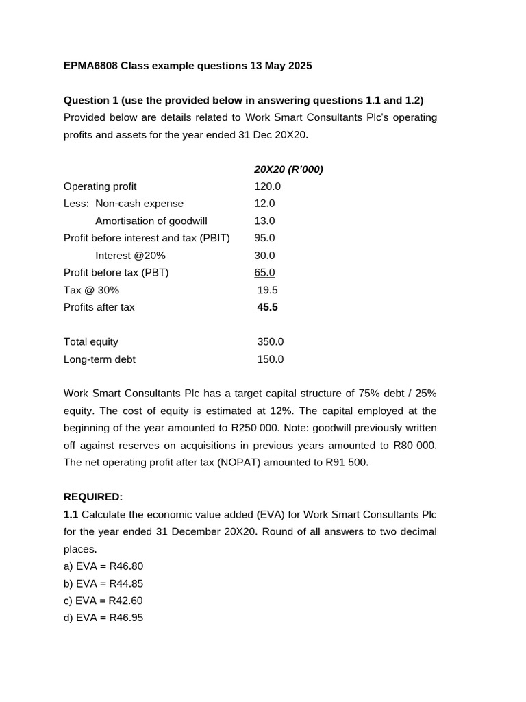 EPMA6808 Class Example Questions 2025 | PDF | Depreciation | Net ...