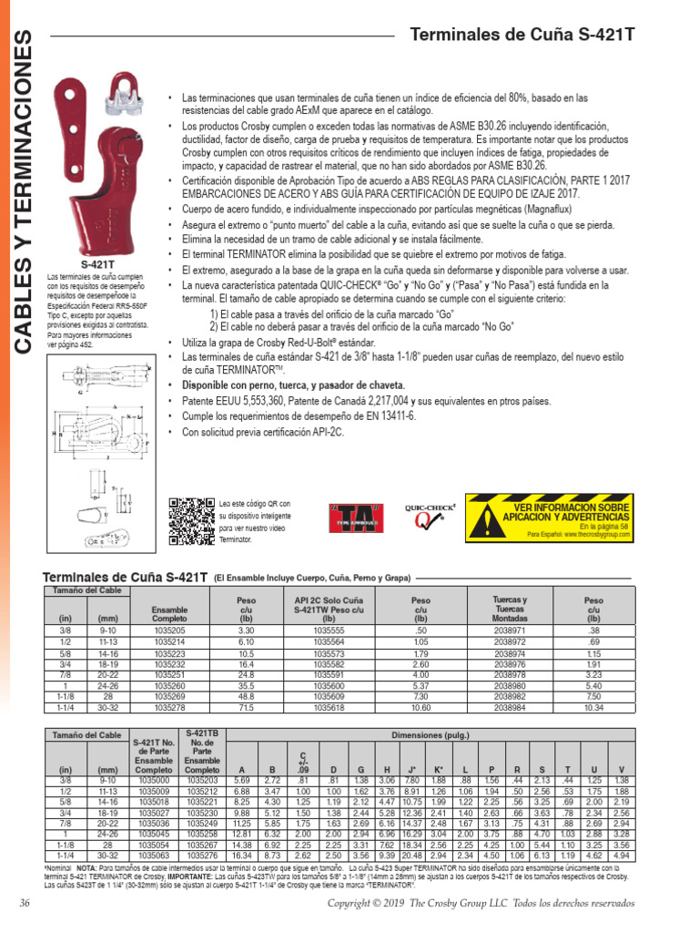 Terminales de Cuña S-421T de Crosby | PDF | Ingeniería estructural ...