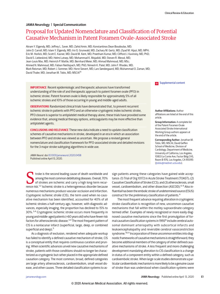 Updated Classification for PFO Stroke | PDF | Stroke | Thrombosis
