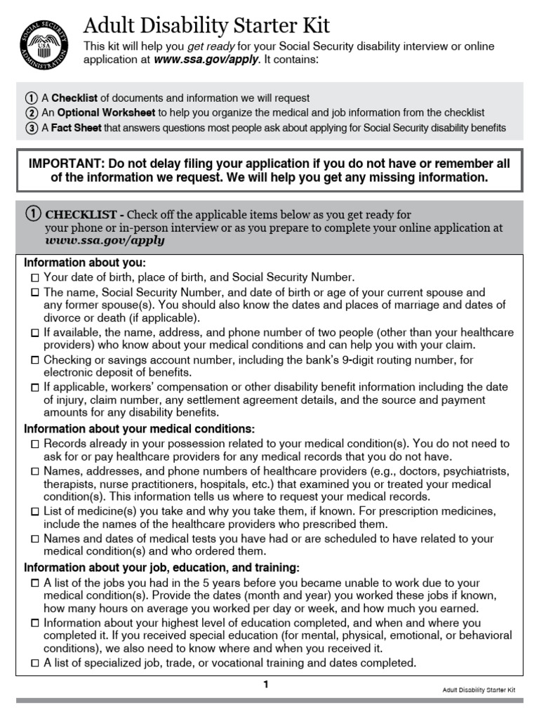 Adult Disability Application Checklist | PDF | Supplemental Security ...