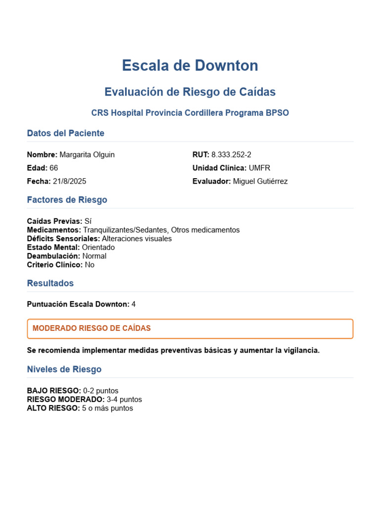 Escala de Downton - Margarita Olguin | PDF