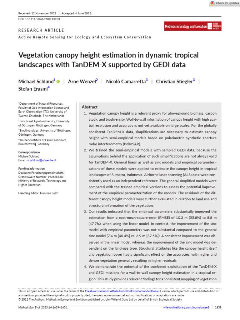 Vegetation Canopy Height Estimation in Dynamic Tropical Landscapes With ...
