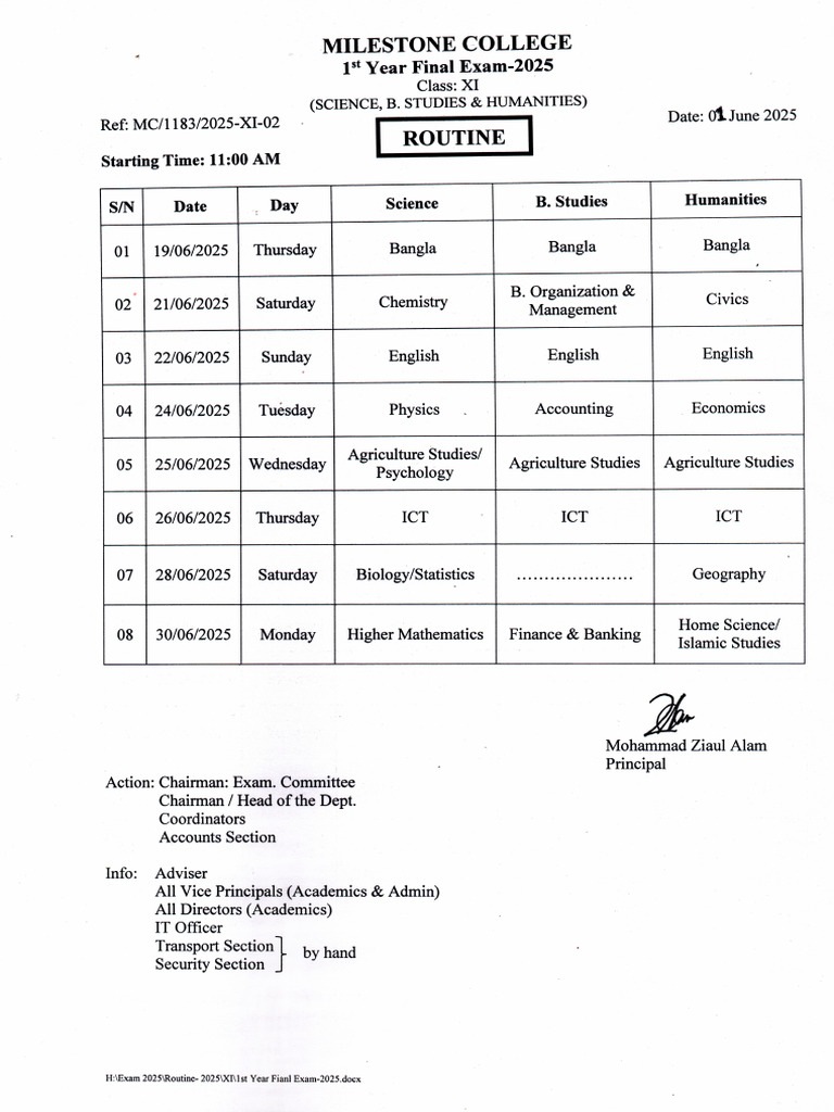 Class XI 1st Year Final Exam 2025 | PDF