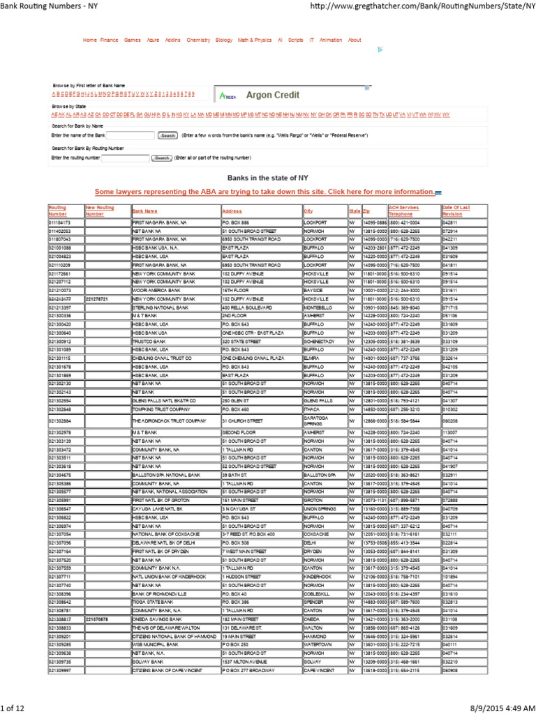 New York Bank Routing Numbers | PDF | Personal Finance | Institutional ...
