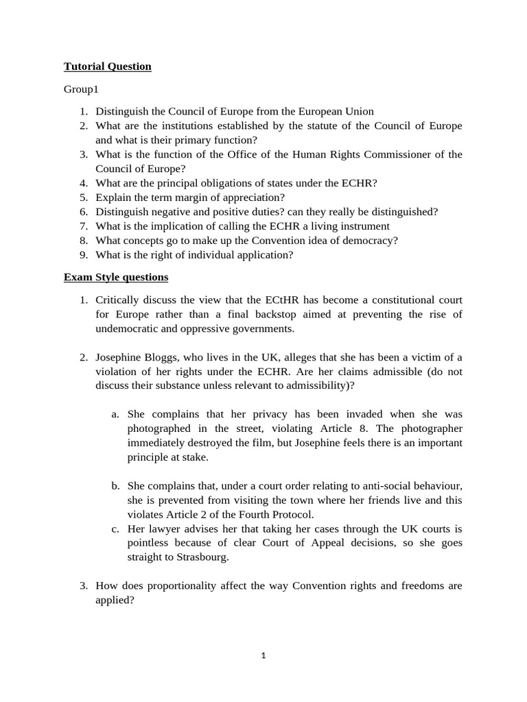 Council of Europe and ECHR Overview | PDF | Justice | Crime & Violence