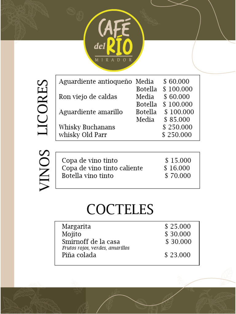 Menu Cafe Del Rio-1 | PDF | Cocina norteamericana | Alimentos