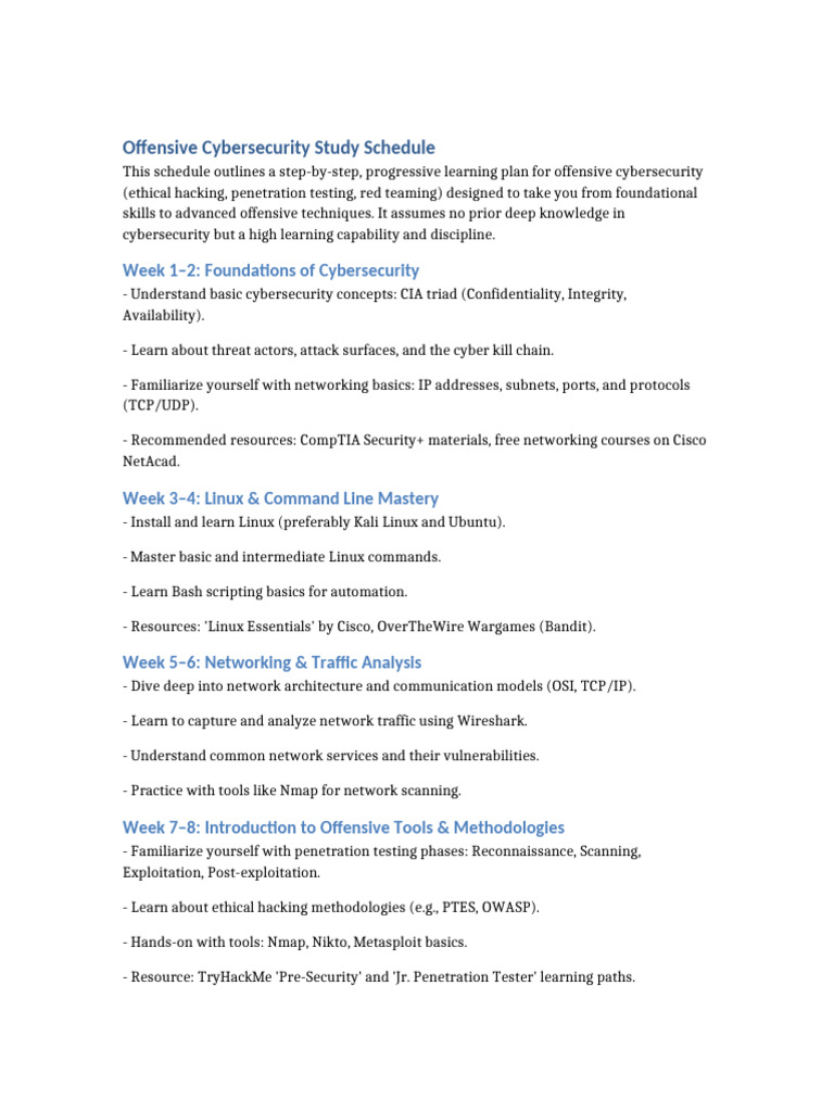 6-Month Offensive Cybersecurity Plan | PDF | Cyberwarfare | Security