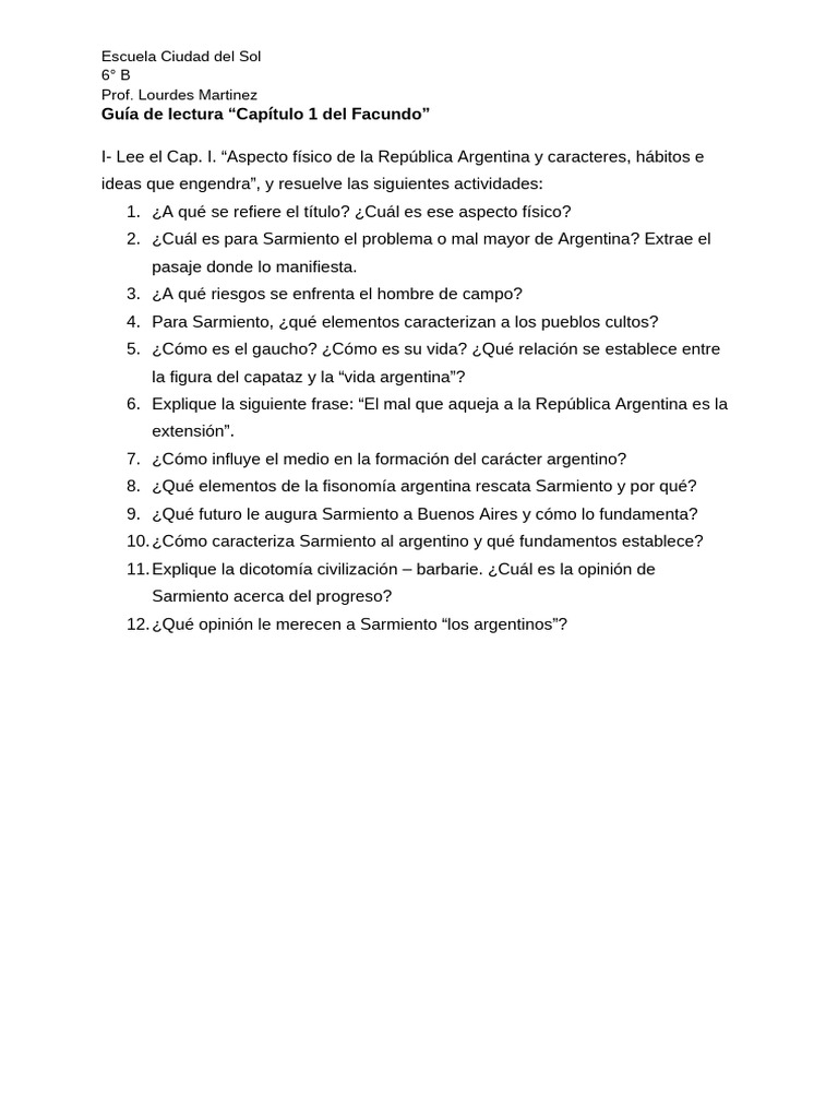 Análisis del Capítulo 1 de Facundo | PDF