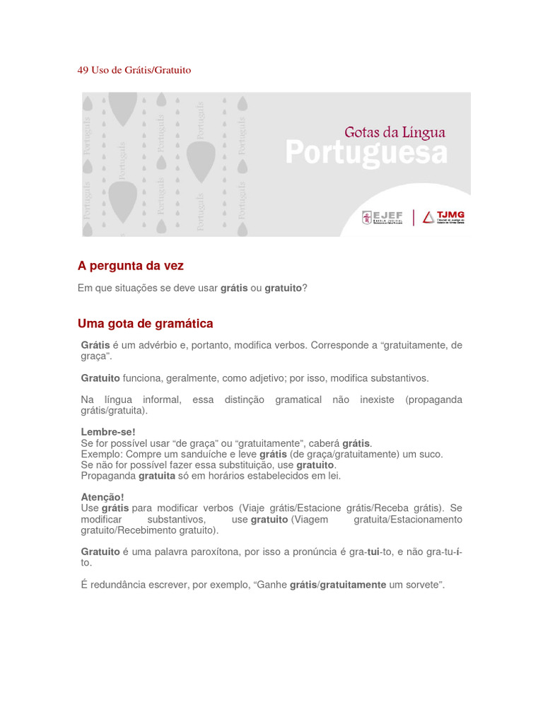 Uso de Grátis e Gratuito | PDF
