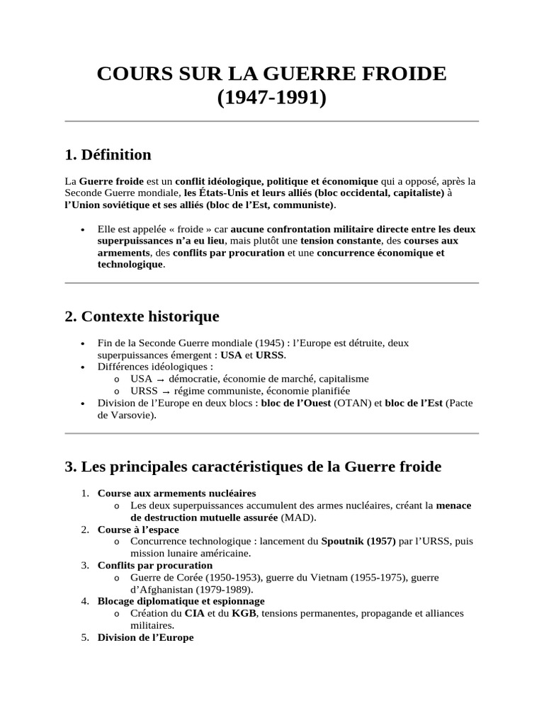 Introduction à la Guerre froide (1947-1991) | PDF | Guerre froide ...