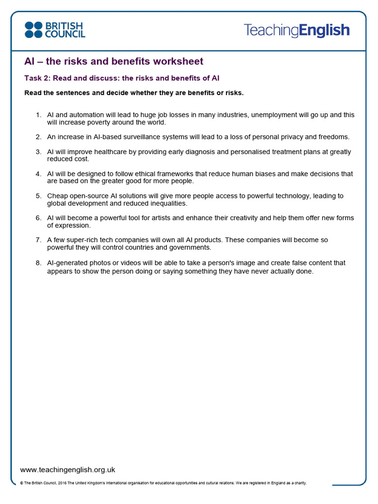 AI Risks and Benefits for Learning English | PDF | Artificial ...