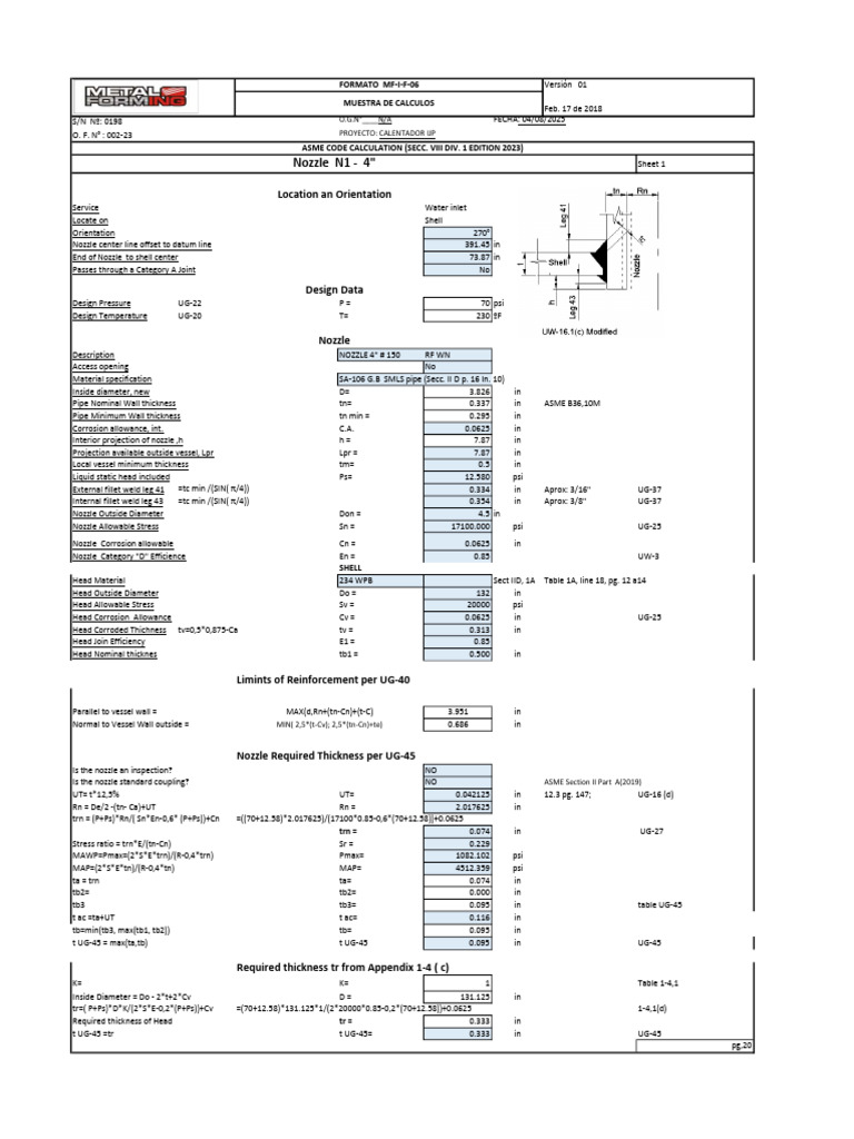 ASME Code Nozzle Calculations Report | PDF | Strength Of Materials ...