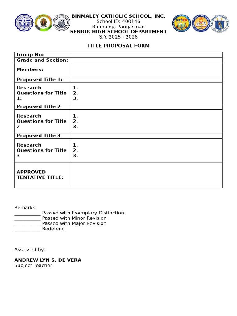 Senior High School Title Proposal Form | PDF