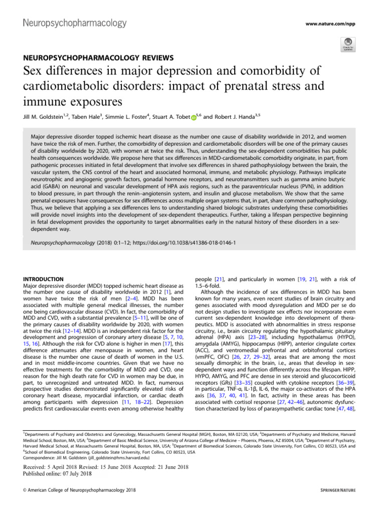 Sex Differences in Depression and CVD | PDF | Hypothalamic–Pituitary ...