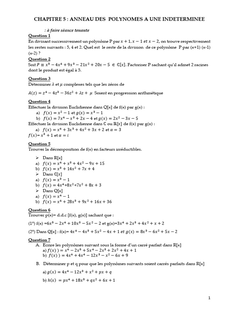 Polynômes et Matrices : Exercices Avancés | PDF | Valeur propre ...
