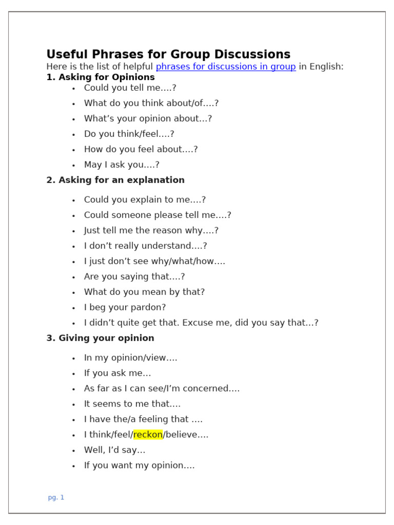 Essential Phrases for Group Discussions | PDF