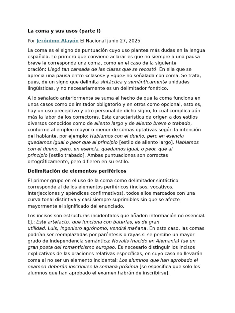 Usos de la coma en español: guía práctica | PDF | Coma | Asunto (gramática)