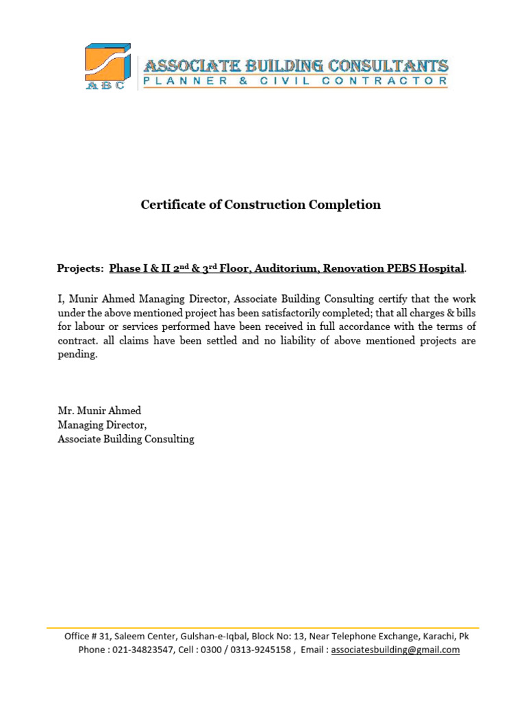 ABC - 1-2-23 - Certificate of Construction Completion Phase I & II ...