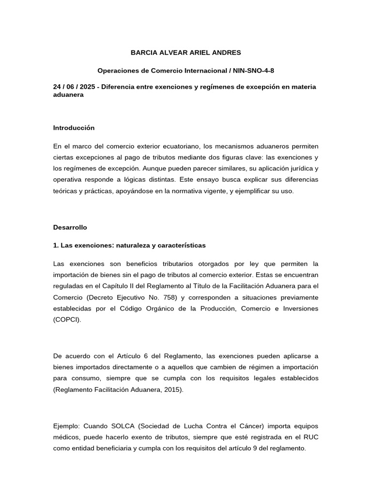 Exenciones y Regímenes Aduaneros en Ecuador | PDF | Regulación | aduana