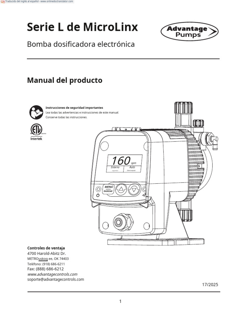 Manual de Bomba Dosificadora MicroLinx | PDF | Bomba