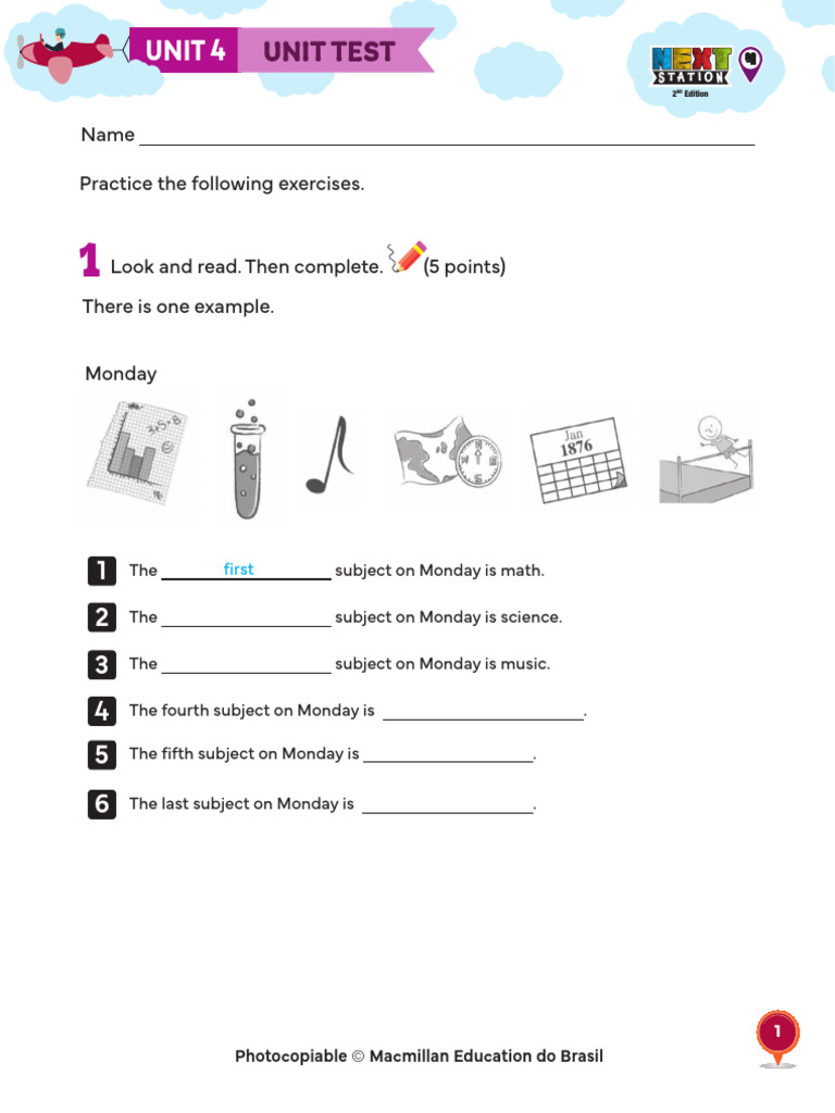 Unit 4 Test: Subjects and Activities | PDF
