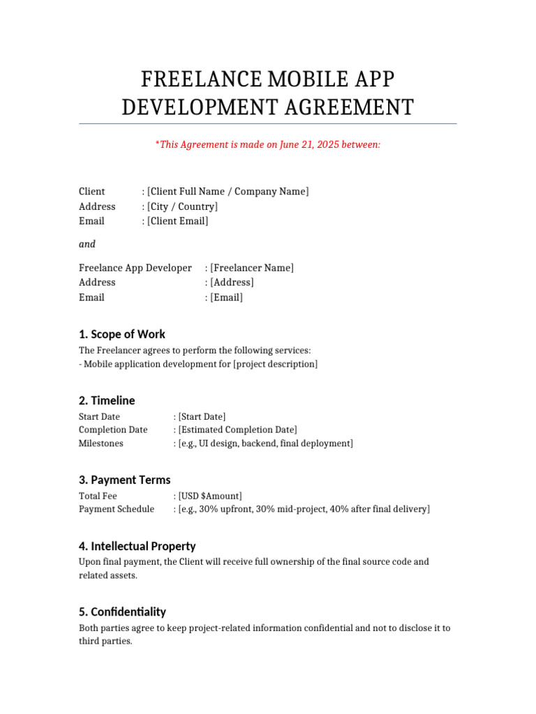 Freelance Mobile App Development Contract | PDF