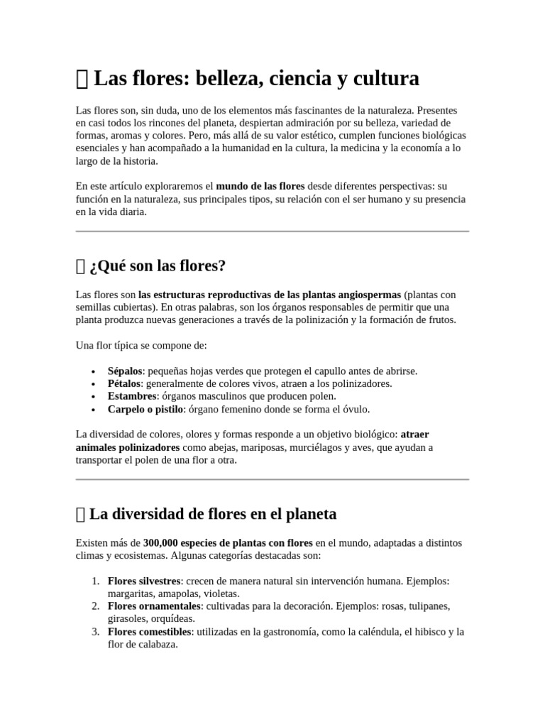 Importancia y diversidad de las flores | PDF | Flores | Polinización