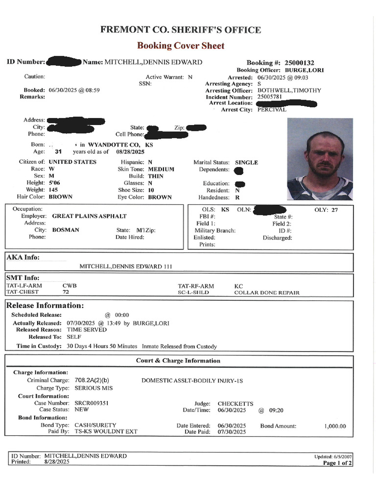Dennis Mitchell Booking Sheet | PDF