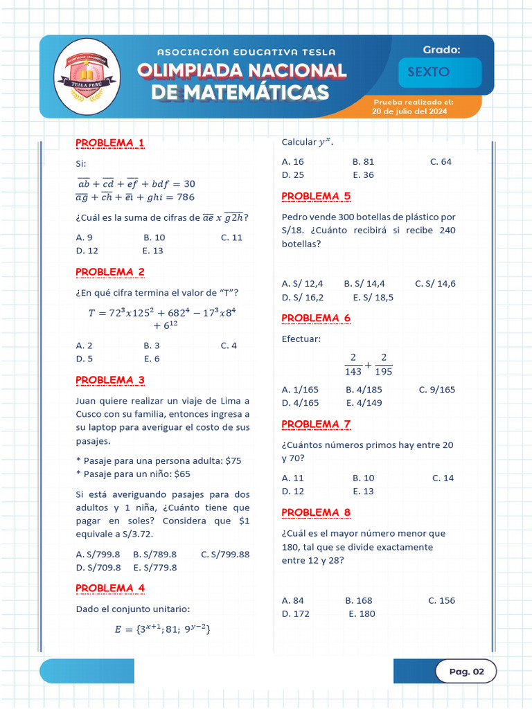 Olimpiadas de Matematicas 6to Grado 20 de Julio | PDF | Triángulo ...