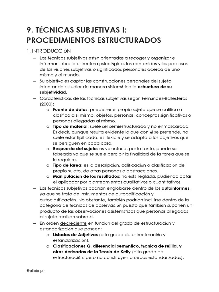 Técnicas Subjetivas en Psicología: Guía Completa | PDF | Validez ...