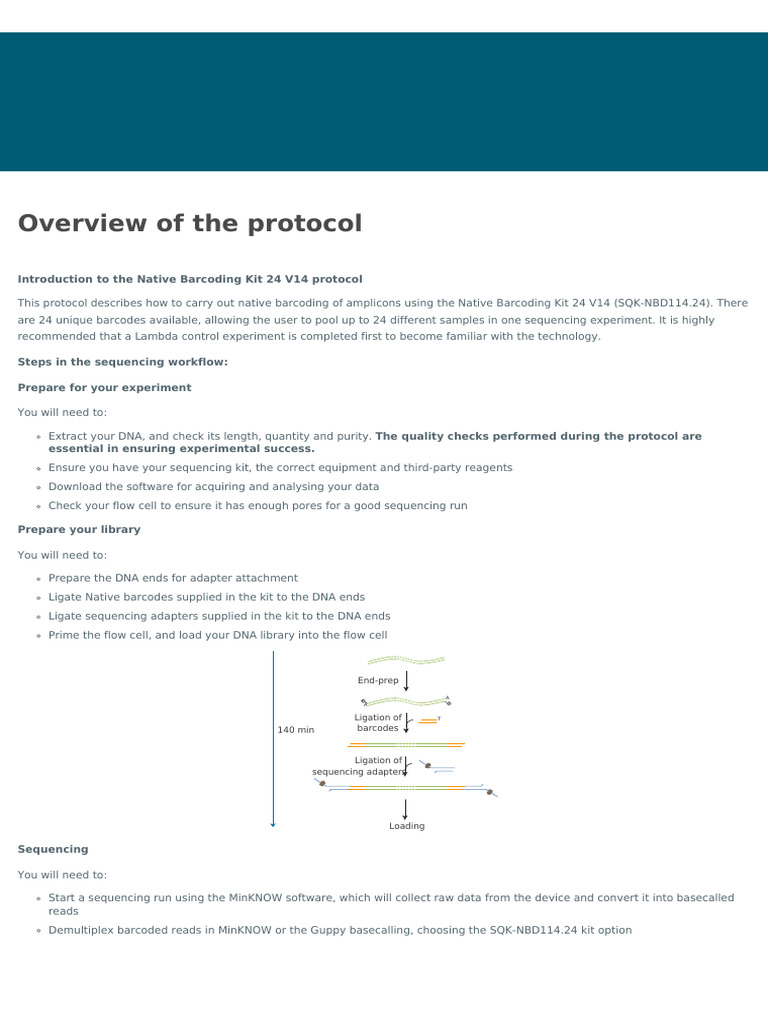 Native Barcoding Kit 24 V14 Protocol | PDF | Dna Sequencing | Dna Ligase