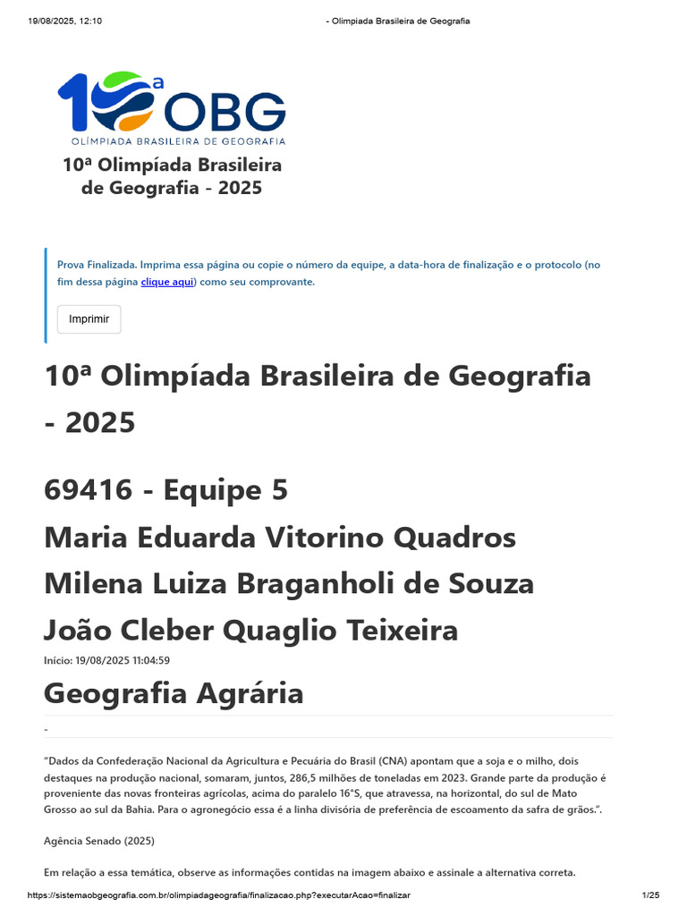 Olimpíada Brasileira de Geografia 2025 | PDF | Brasil | Agricultura