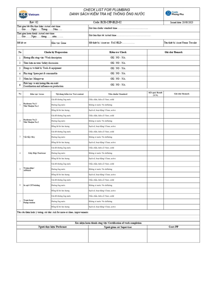 Checklist Pipe Water | PDF