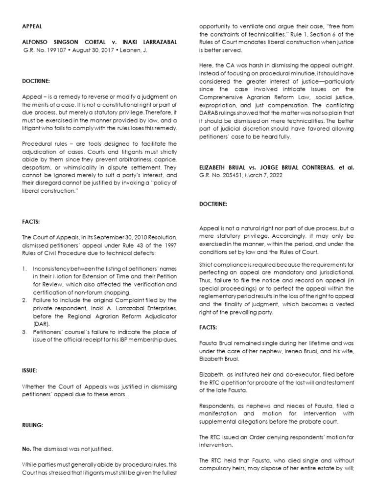 Appeal Dismissal and Procedural Rules | PDF | Appeal | Certiorari