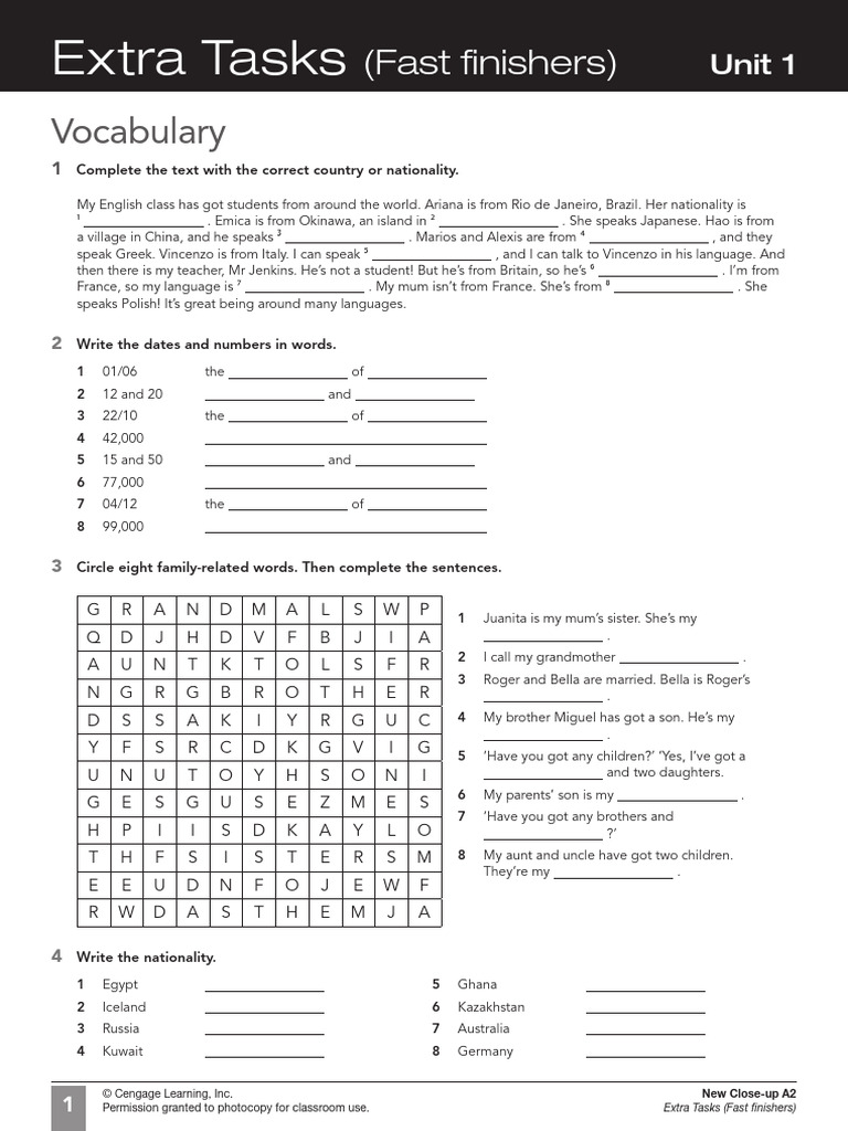 NCU3e BrE A2 StudentWorksheets ExtraTasks FastFinishers AllUnits | PDF ...