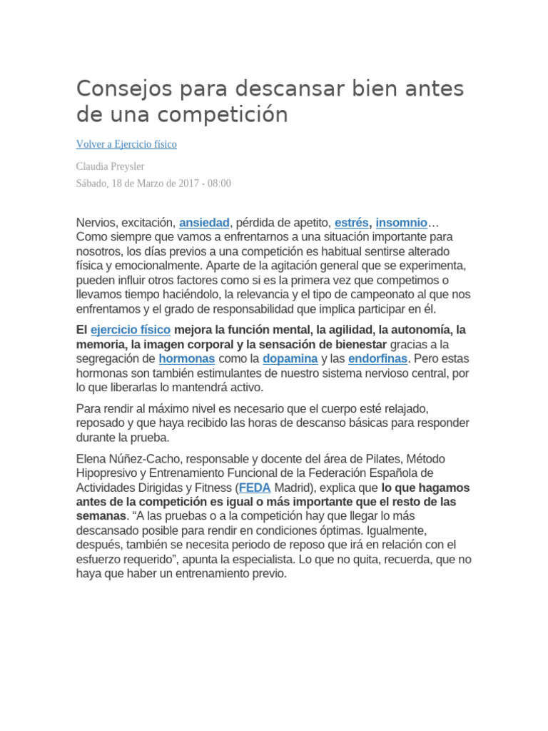 Descanso óptimo antes de competir | PDF | Estrés (biología) | Dormir