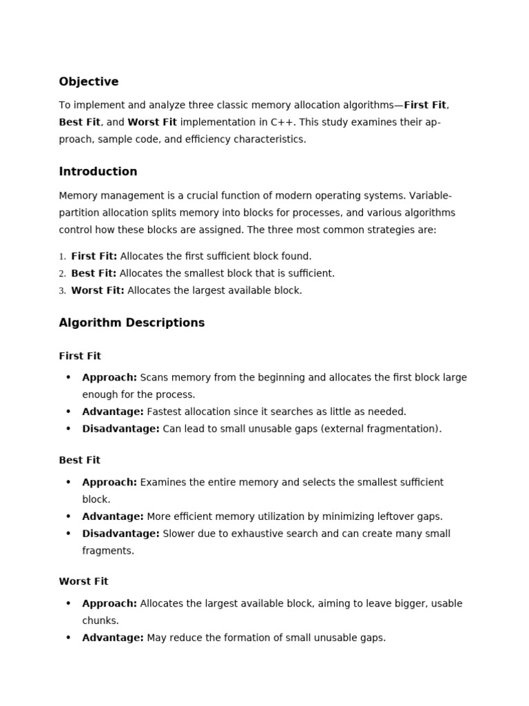 Memory Allocation Algorithms in C++ | PDF | C++ | Computer Engineering