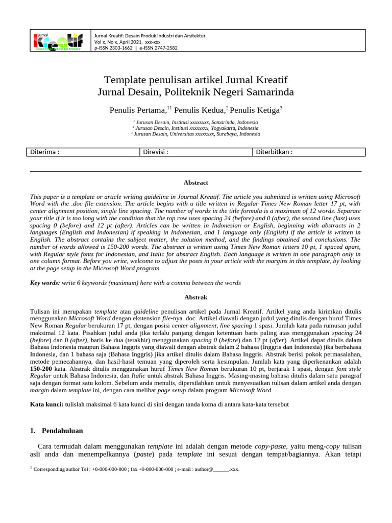 Template Penulisan Jurnal Kreatif | PDF