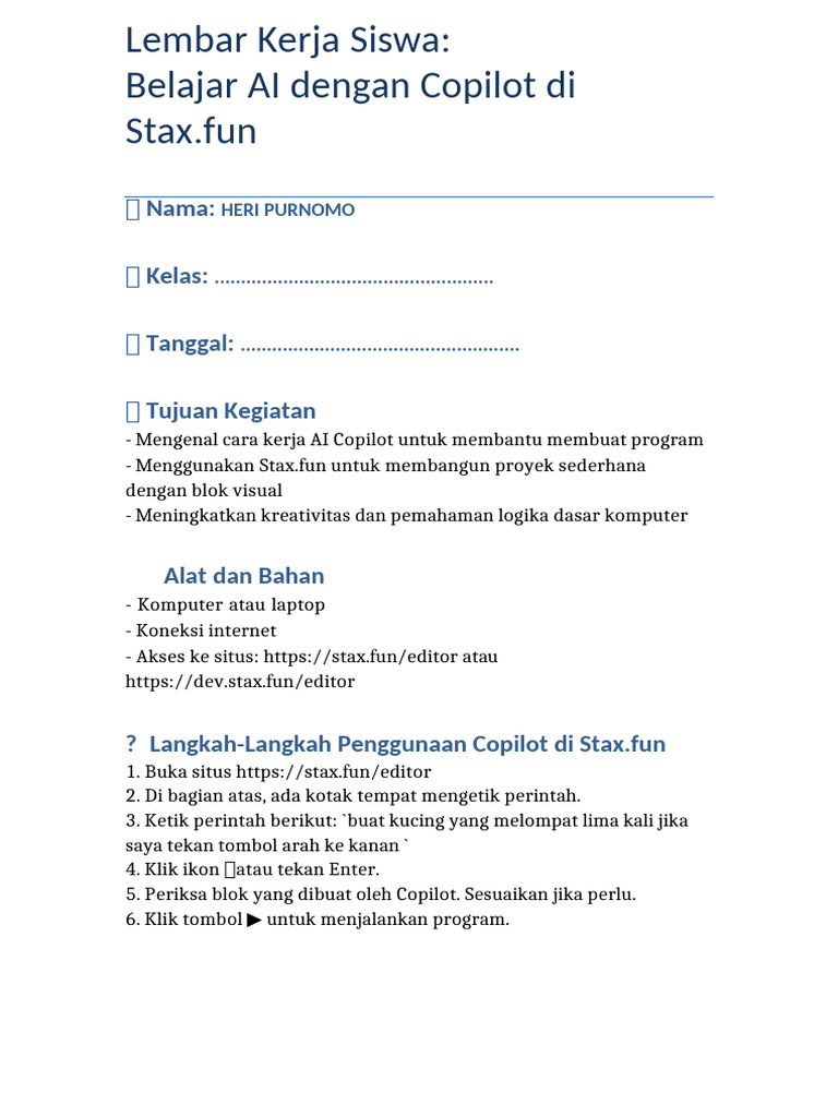 Belajar AI dengan Copilot di Stax.fun | PDF