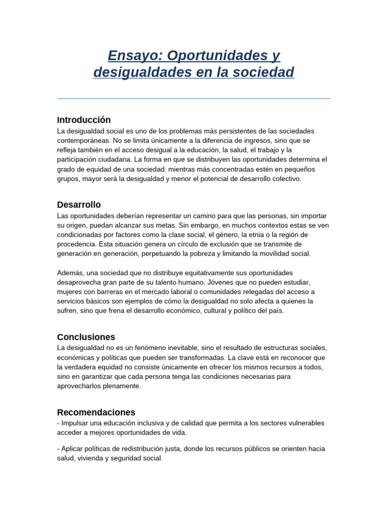 Oportunidades y Desigualdades Sociales | PDF | Desigualdad social ...