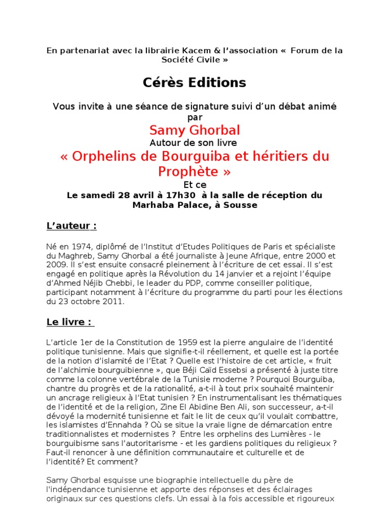 En Partenariat Avec La Librairie Kacem