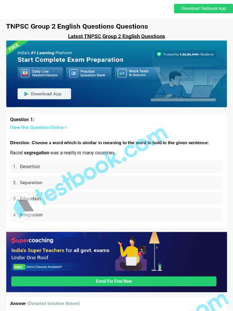 TNPSC Group 2 English Questions 6673d5f49d38d7c2e34df4bf | PDF