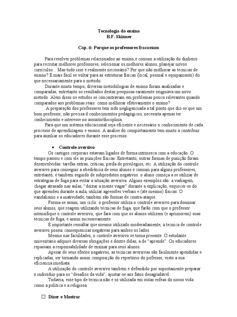 Tecnologia Do EnsinoSkinner PDF Aprendizado Ciência cognitiva