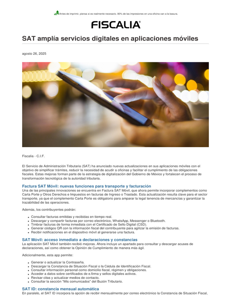 SAT Amplía Servicios Digitales en Aplicaciones Móviles | PDF | Factura ...