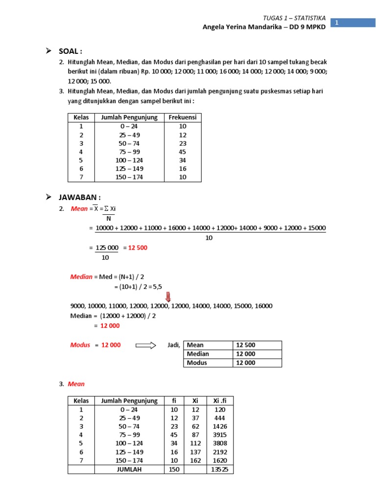Tugas 1 Mean Median Modus