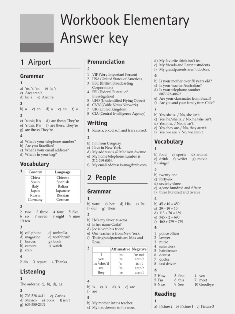 Workbook Answer Key